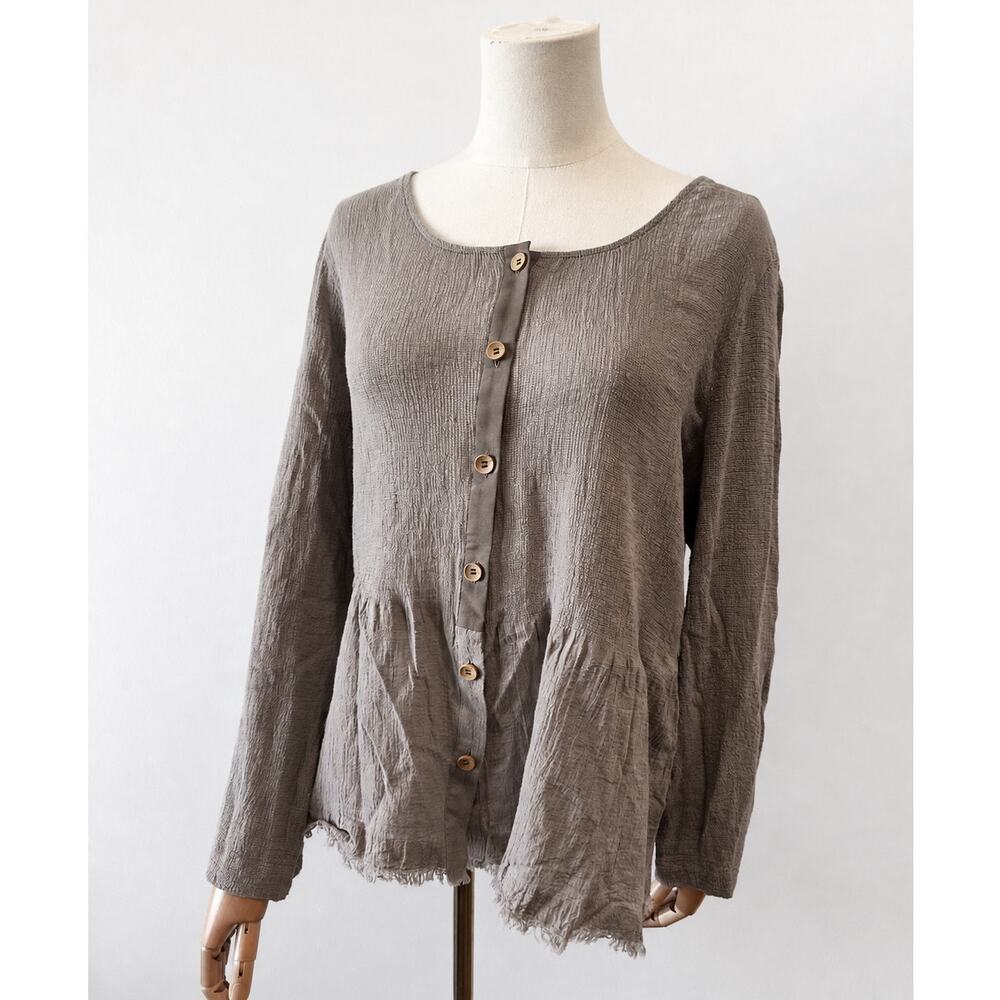 Soft Surroundings Womens Taupe Blouse Size Medium Cotton Gauze summer Boho vaca